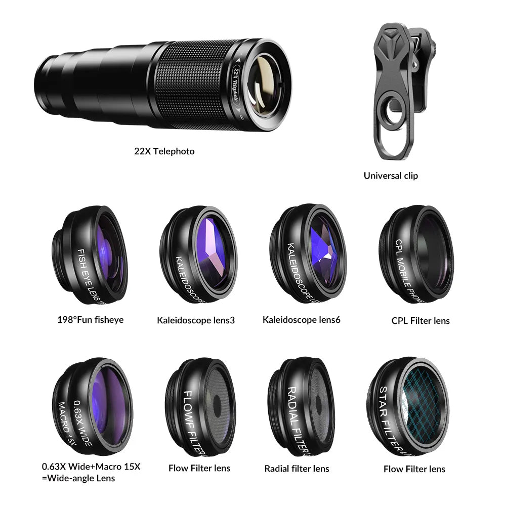 APEXEL 10 in 1 Telescope Zoom Mobile Phone Lens Kit